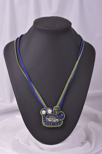 Soutache pendant handmade soutache pendant embroidered pendant with beads - MADEheart.com