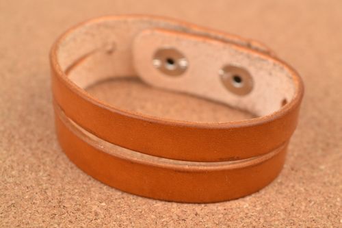 Handmade designer genuine leather double bracelet of brown color with studs - MADEheart.com