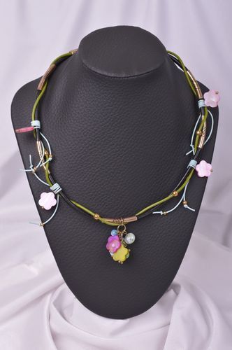 Handmade beaded stylish necklace unusual accessory necklace with natural stone - MADEheart.com