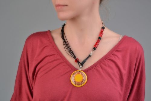 Handmade designer necklace with agate and glass beads on waxed cord for women - MADEheart.com
