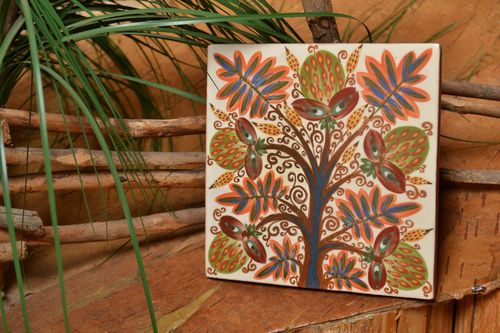Painted and glazed ceramic tile for fireplace or kitchen wall handmade panel - MADEheart.com