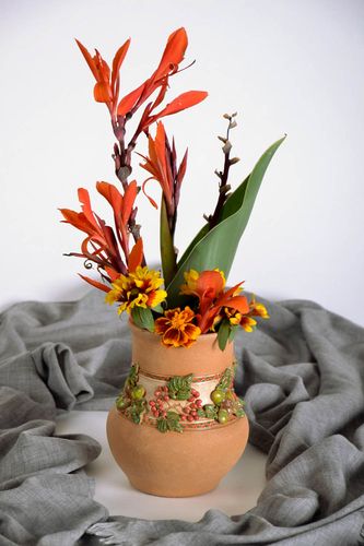 6 inches handmade village-style terracotta flower vase ceramic water jug 1,5 lb - MADEheart.com