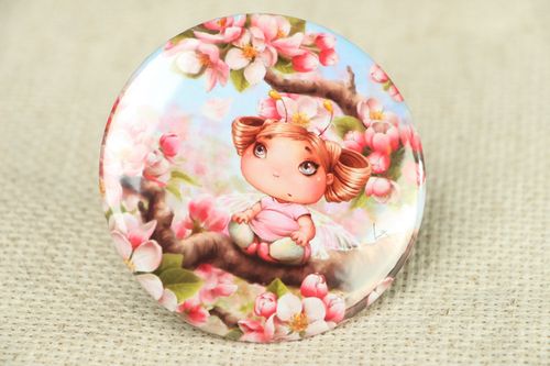 Miroir de poche fait main accessoire original pour fille Fleurs de cerisier - MADEheart.com