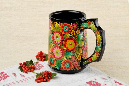 Tasse bois faite main Mug original design floral Vaisselle en bois décorative - MADEheart.com