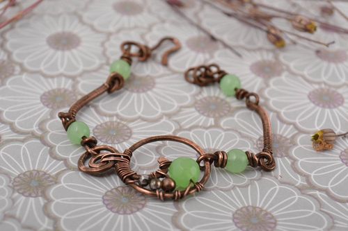 Bracelet cuivre Bijou fait main wire wrapping néphrite Accessoire pour femme - MADEheart.com