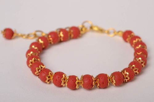 Womens handmade ball bracelet with red beads  - MADEheart.com
