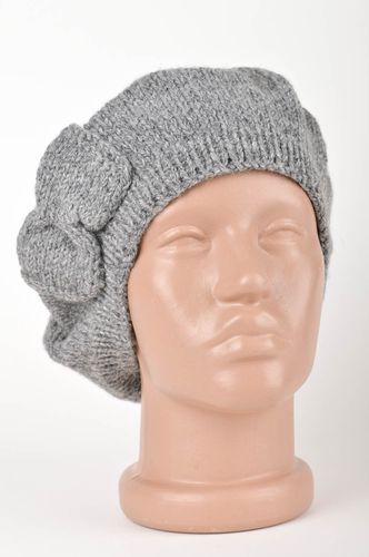 Handmade grey crocheted cap beautiful female beret elegant women headwear - MADEheart.com