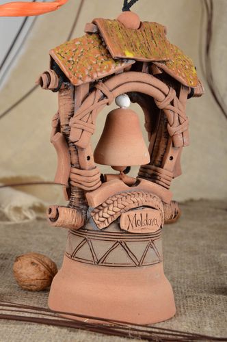 Handmade designer decorative clay bell interior wall pendant for home - MADEheart.com