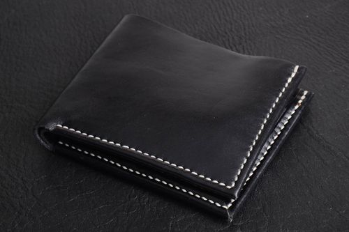Бумажник из натуральной кожи мужской черный красивый стильный ручной работы - MADEheart.com