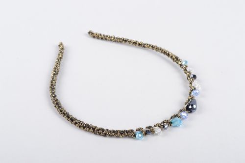 Serre-tête fin Bijou fait main foncé avec perles de cristal Accessoire cheveux - MADEheart.com