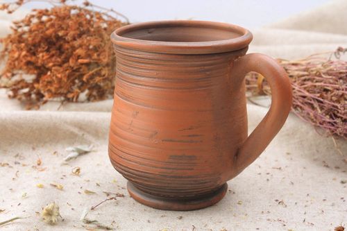 8 oz clay coffee cup with handle and no pattern - MADEheart.com