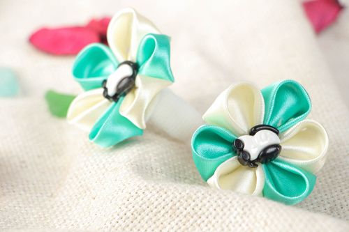Handmade set of beautiful stylish scrunchies made of satin ribbons 2 pieces  - MADEheart.com
