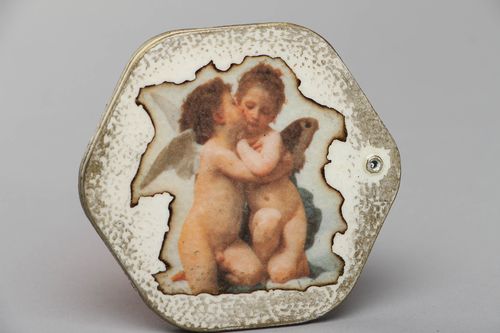 Vintage pocket mirror in decoupage wooden frame Angels - MADEheart.com