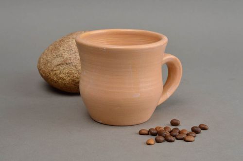 6 oz white clay beige color coffee cup with handle and no pattern - MADEheart.com
