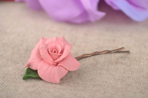 Blume Haarspange handgemachter Schmuck Accessoire für Frauen rosa Rose - MADEheart.com