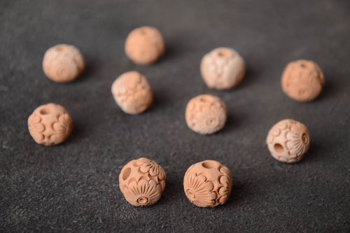 Set of handmade designer clay beads with patterns for creative work DIY jewelry - MADEheart.com