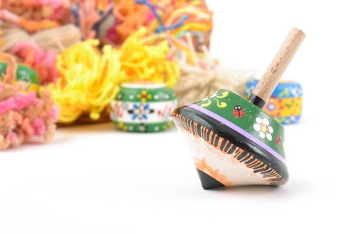 Small handmade painted wooden spinning top eco childrens toy - MADEheart.com