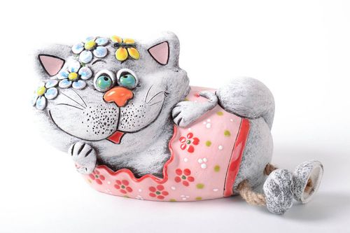 Gatto salvadanaio fatto a mano in ceramica dipinto a mano idea regalo  - MADEheart.com