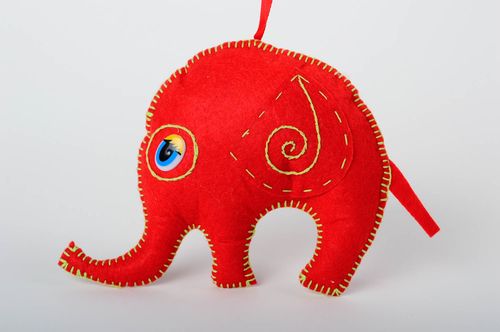 Handmade cute soft pendant unusual toy made of felt red elephant for kids - MADEheart.com