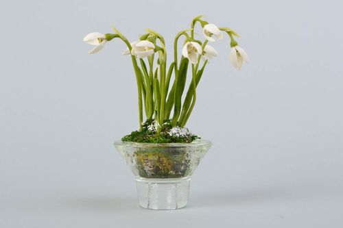 Fleurs en argile autodurcissante Perce-neige décoratives faites main dans vase - MADEheart.com