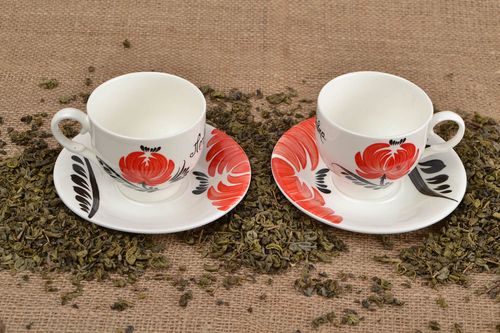 Juego de tazas para té hecho a mano 2 piezas menaje de hogar decoración original - MADEheart.com