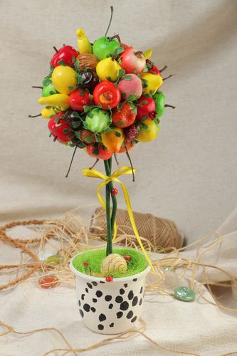 Handcrafted topiary made of artificial fruit in a pot for unique home decor - MADEheart.com