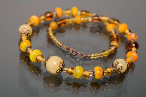 Handmade lampwork glass bead necklace Yellow Motives - MADEheart.com