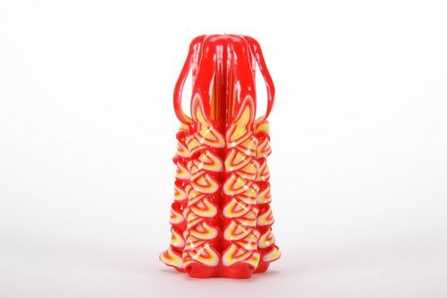 Carved paraffin wax candle Red cone - MADEheart.com