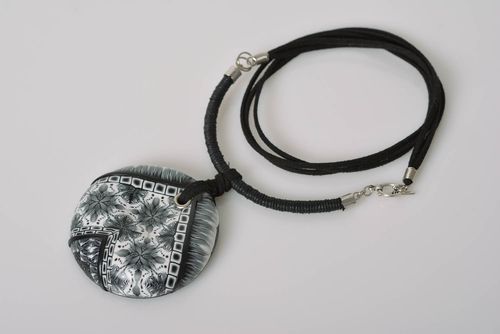 Beautiful handmade designer polymer clay neck pendant on cord - MADEheart.com