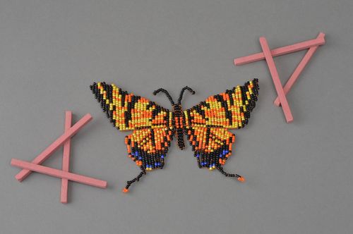 Beaded fridge magnet handmade accessory in the form of butterfly home decor - MADEheart.com