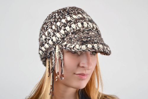 Unique handmade crocheted hat designer winter clothes accessory stylish present - MADEheart.com