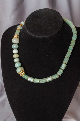Handmade necklace with natural stones aventurine jade accessory stylish jewelry - MADEheart.com