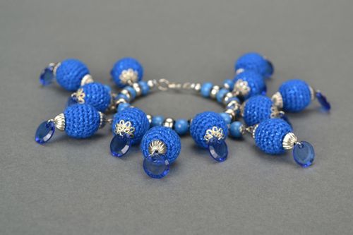 Crochet wrist bracelet Blue Gloss - MADEheart.com