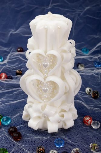 Vela de parafina hecha a mano con perlas elemento decorativo regalo original - MADEheart.com