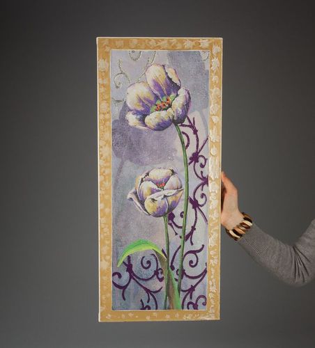 Quadro affresco fatto a mano Quadro decorativo verticale Quadro con fiori - MADEheart.com