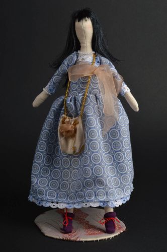 Cute handmade soft fabric toy doll in blue long dress amazing gift for girl - MADEheart.com