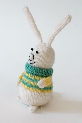 Knitted toy Baby rabbit in yellow-green sweater - MADEheart.com