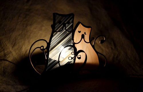 Bougeoir en verre vitrail Amour des chats  - MADEheart.com