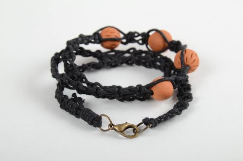 Bracelet textile Bijou fait main noir lacet perles céramiques Accessoire femme - MADEheart.com