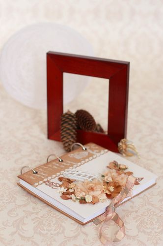 Handmade designer scrapbooking wedding well wishes book Romance white and brown - MADEheart.com