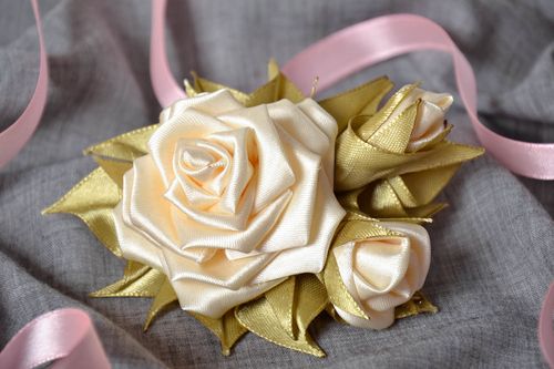 Satin handmade brooch Roses - MADEheart.com