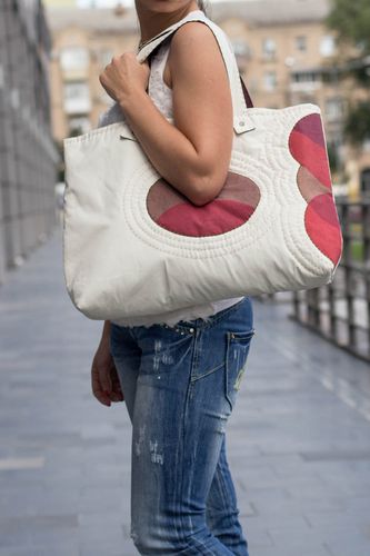 Bolso grande artesanal bolso de tela blanca de algodón regalo para mujer  - MADEheart.com