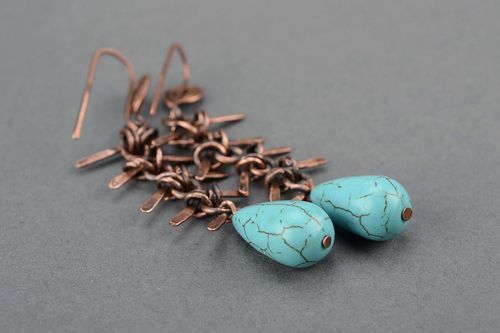 Earrings wire wrap with turquoise - MADEheart.com