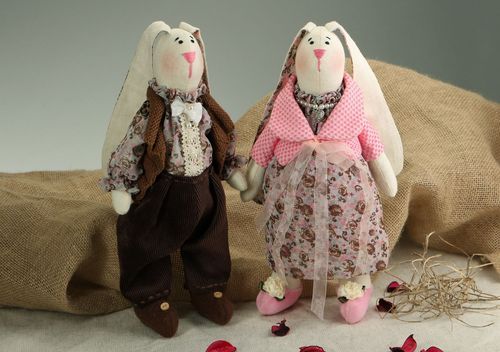 Pair of fabric toys Hares - MADEheart.com