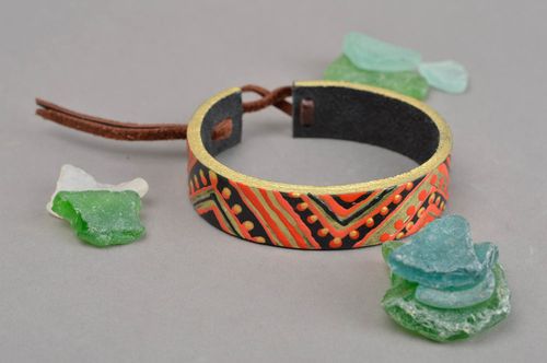 Handmade painted bracelet genuine leather accessories handmade jewelry for girls - MADEheart.com