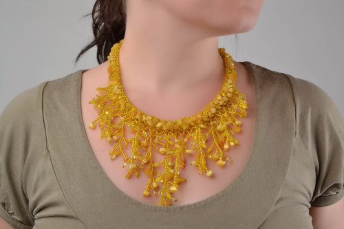 Beautiful handmade designer necklace woven of Czech beads and natural stone - MADEheart.com