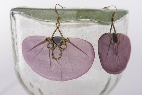 Massive schöne ungewöhnliche Epoxidharz Ohrringe mit Blumen für Frauen Mohnblüten - MADEheart.com