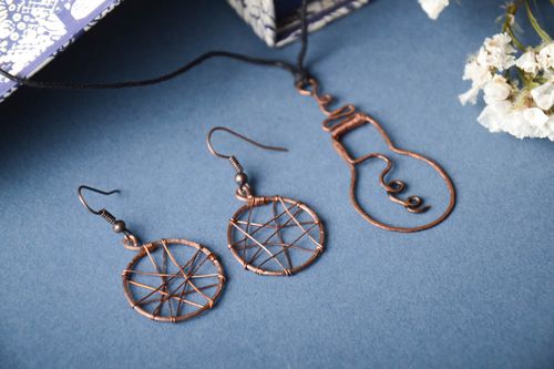 Handmade copper jewelry wire wrap pendant copper earrings copper jewelry - MADEheart.com