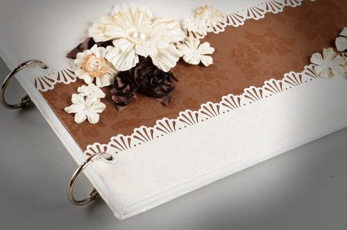 White and brown designer decorative scrapbook handmade wedding well wishes book - MADEheart.com