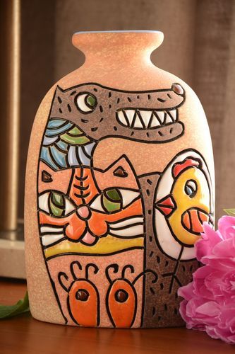 Künstler Vase handmade aus Halbporzellan mit Pigmenten bemalt 1 L für Blumen  - MADEheart.com